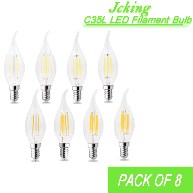 

Pack of 8 JCKing Dimmable LED Bulbs Led Candle Vintage Filament Bulbs E14E12 Retro Dimming 110V 220V Lamp For Chandelier Lighti