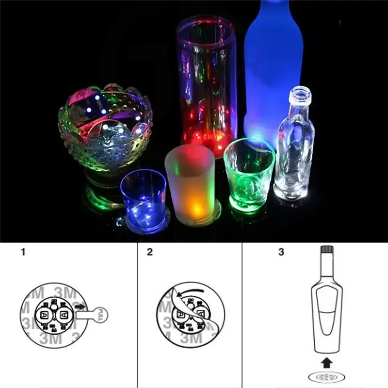 6cm Glow FÜHRTE Bahnen Licht 4 LEDs 3M Aufkleber Flasche Blinkende Lampe Blei Neuheit Beleuchtung festival Weihnachten Nacht bar Party Dezember