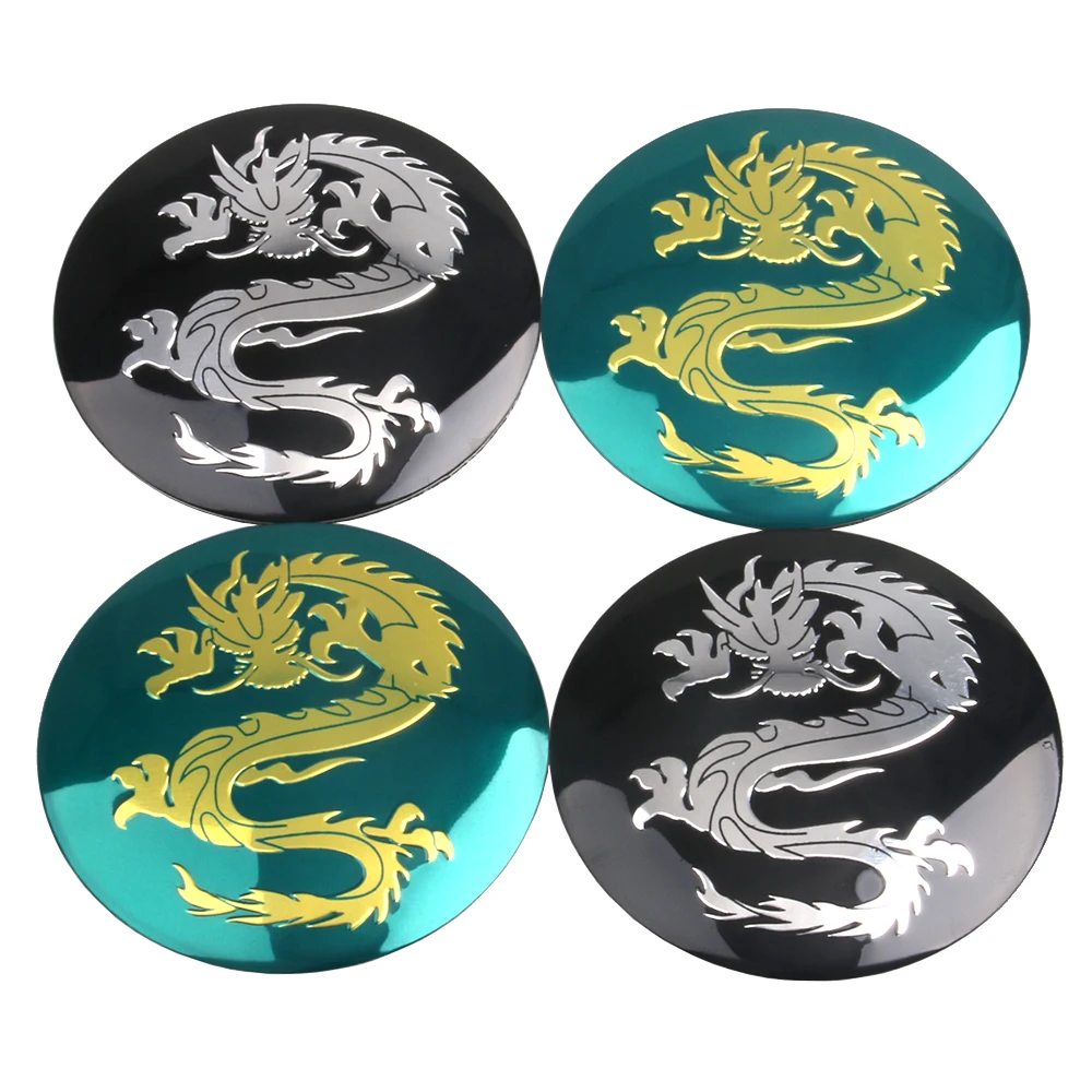 4pcs Aluminum 56mm Dragon Logo Car Wheel Center Hub Cap Rim Cover Badge Sticker For VW Audi BMW Nissan Honda Skoda Chevrolet KIA