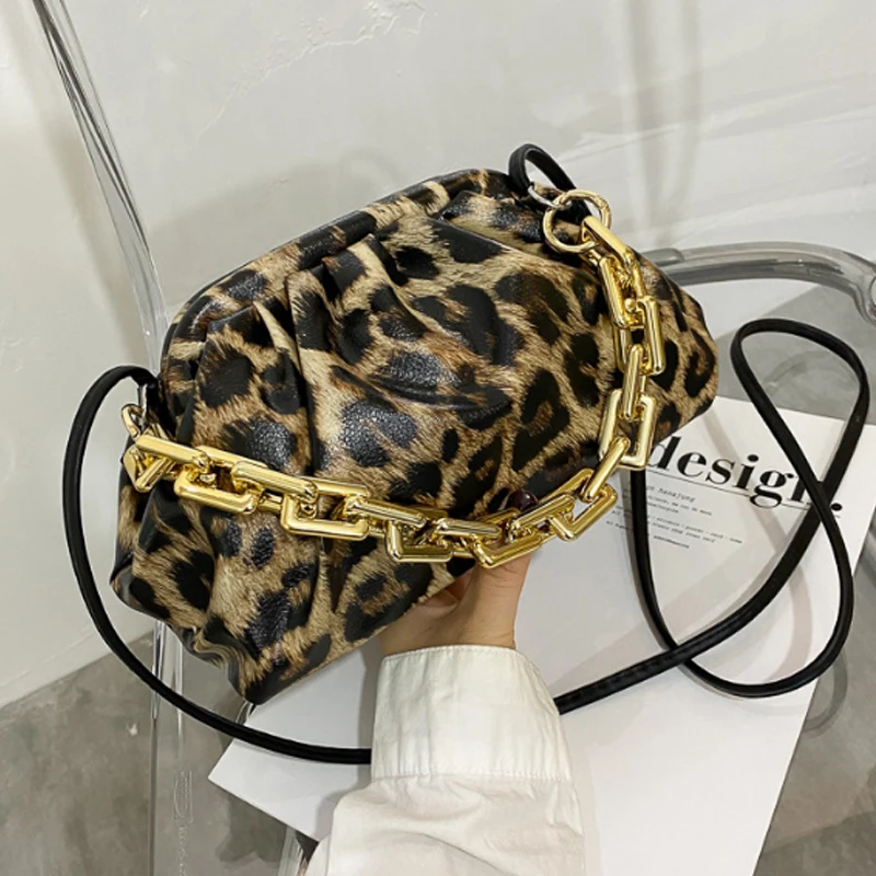 Luxury leopard gold chain Shoulder bag Soft Leather Hobos Bag fashion Crossbody Bag And cloud bag