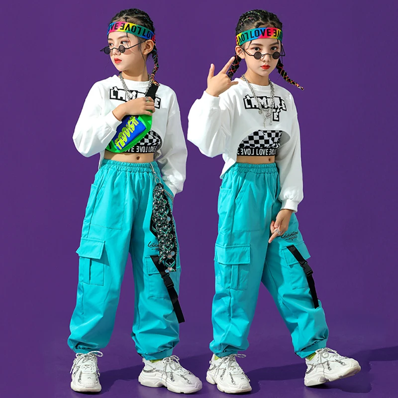 สาวห้องบอลรูม Hip Hop Dance เสื้อผ้า Crop Tops กางเกงหลวมแจ๊สฝึกสวมใส่เด็กคอนเสิร์ต Catwalk Street Dance เครื่องแต่งกาย BL7594