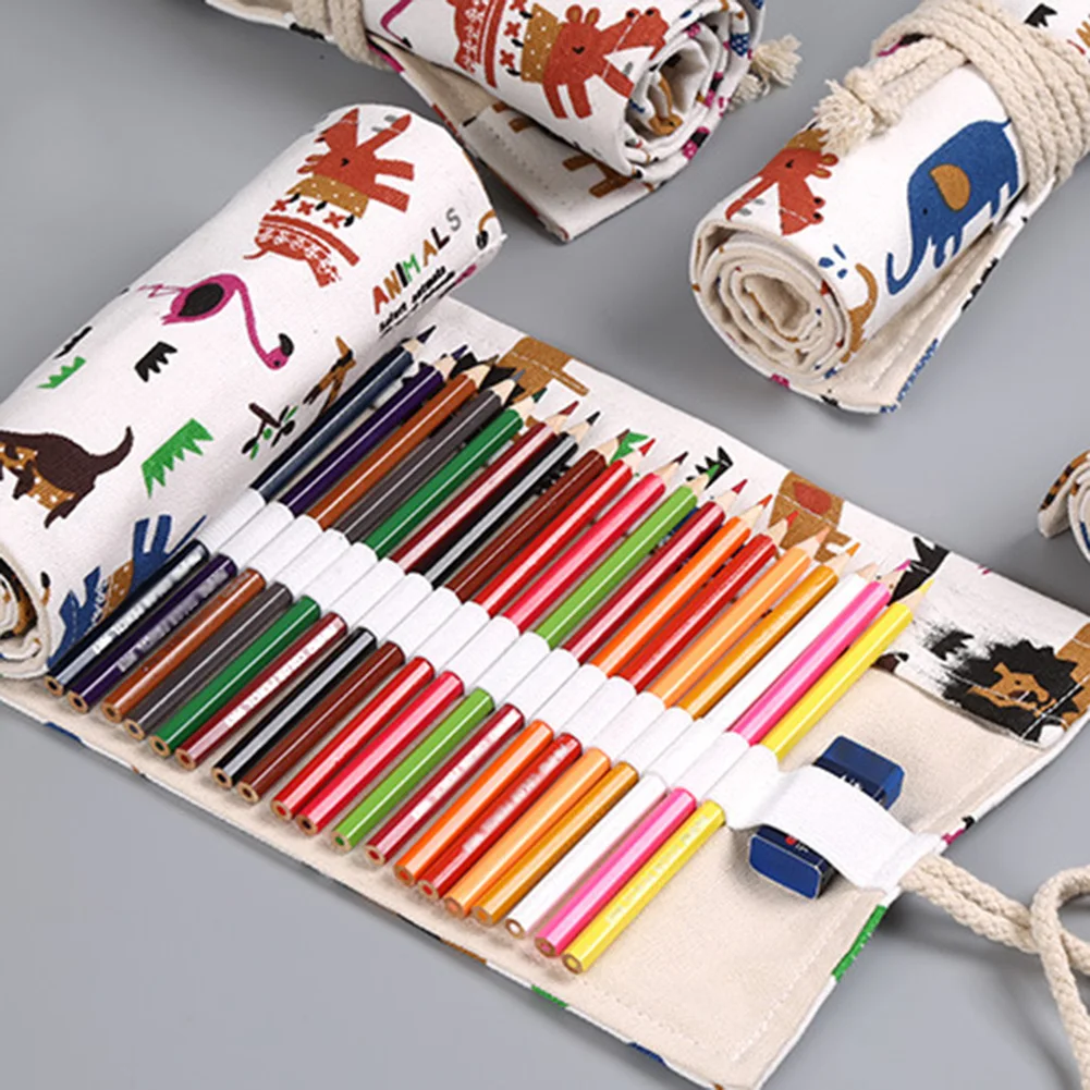 12/24/36 Lubang Gadis Anak Laki-laki Pensil Pena Tas Kanvas Roll Stationarry Pemegang Panel
