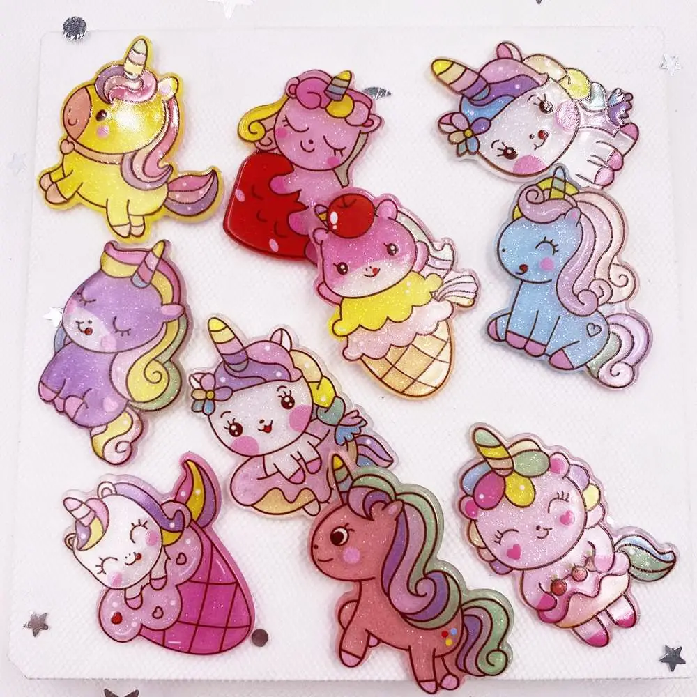 Colorful Mix Lovely Glitter Unicorn Flatback Acrylic Sheet Miniature Pattern Applique DIY Scrapbook Home Decor Craft  J151