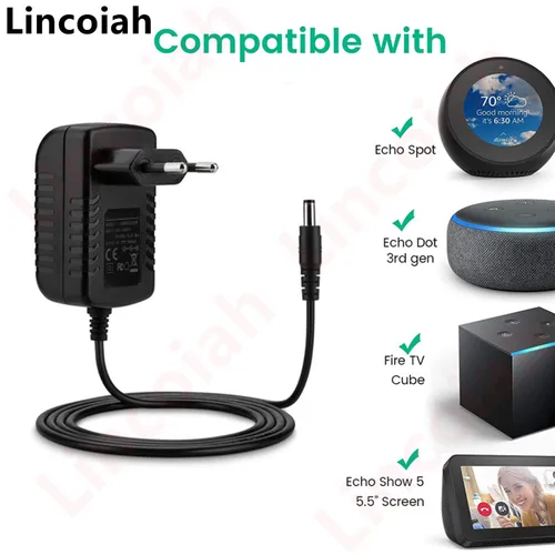 Imagen 2 del producto Cable de alimentación de 12V, 1,5a, 1,25a, 15W, adaptador para Amazon Alexa, cargador Echo Dot de tercera generación Echo Dot de 4. a generación Echo Show 5