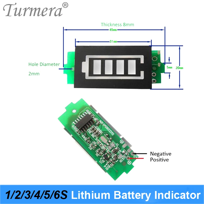 Turmera wskaźnik poziomu baterii wyświetlacz LED 1S 4.2V 2S 8.4V 3S 10.8V 4S 14.4V 5S 18V 6S 25V 12V 24V 36V 48V do wiertarek śrubokrętowych