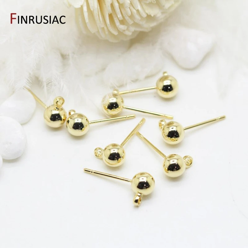 DIY handmade earrings accessories material brass metal 14K gold plated 3mm 4mm 5mm ball beads post earrings hook earring fitting
