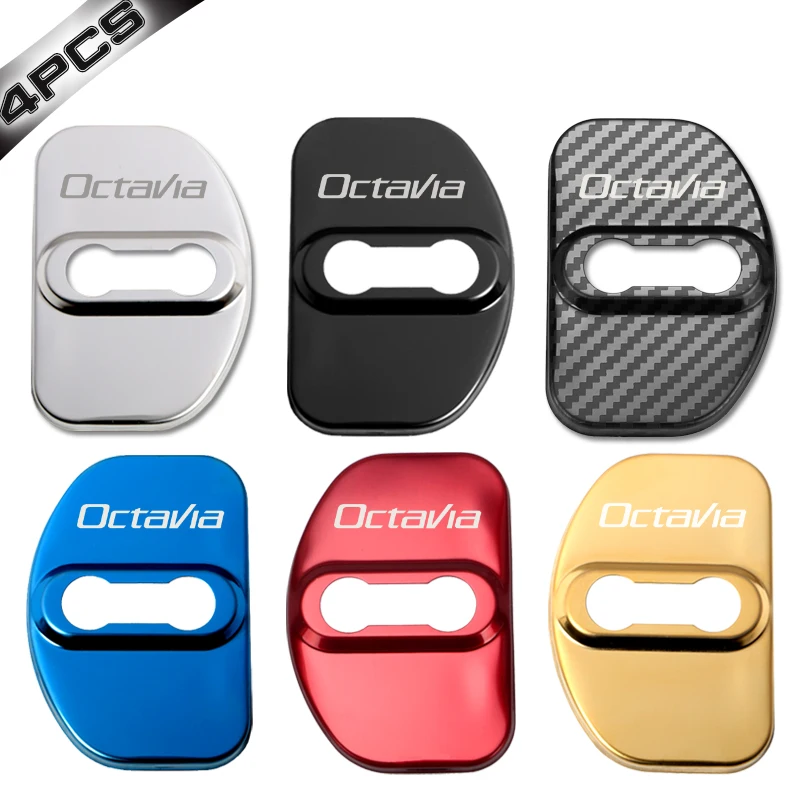 4pcs Car Stainless Steel Door Lock Protective Cover Case For Skoda Octavia 2 3 A5 A7 1 Accessories 2022 2021 2020 2019 2018 2017