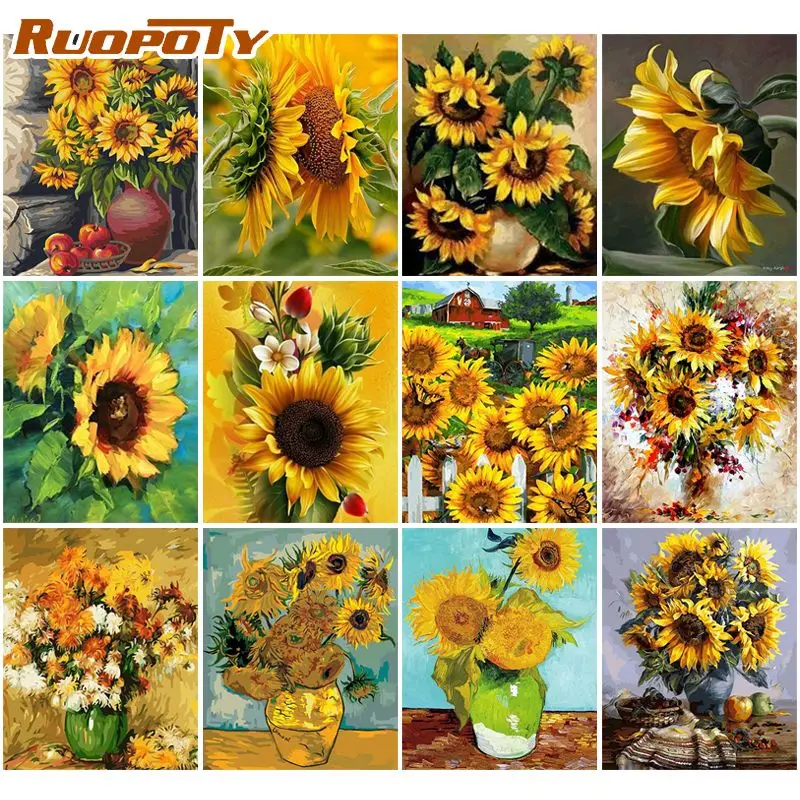 RUOPOTY 60x75cm DIY Painting By Numbers Sunflower Paint By Numbers For Adult Digital Painting On Canvas Unique Gift