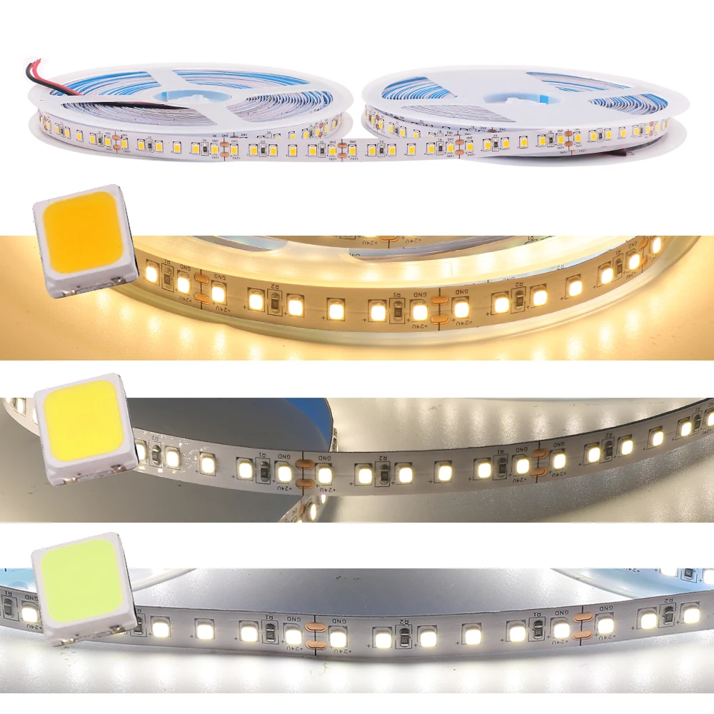 Tira de luces LED de 12V y 24V, cuerda de 5M, cinta Flexible de diodo, 120Led, 240LED, 480Led, resistente al agua, tira de retroiluminación de TV