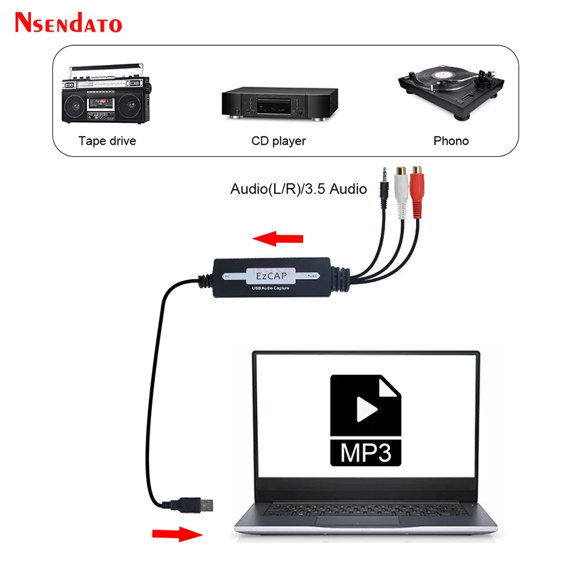 EZCAP USB Audio Capture plate Card Convert CD Tape old Analog Music Cassette to MP3 Record Audio Card to Digital For Mac/Window8