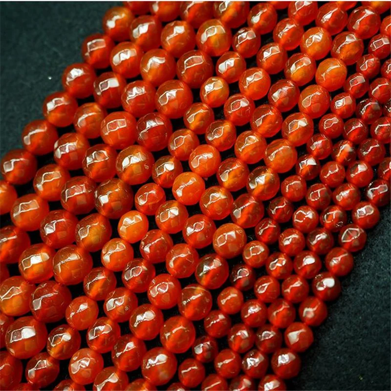 Natural stone red carnelian onyx agat faceted round 4mm 6mm 8mm 10mm 12mm diy beads women jewelry making finding 15inch MY5070