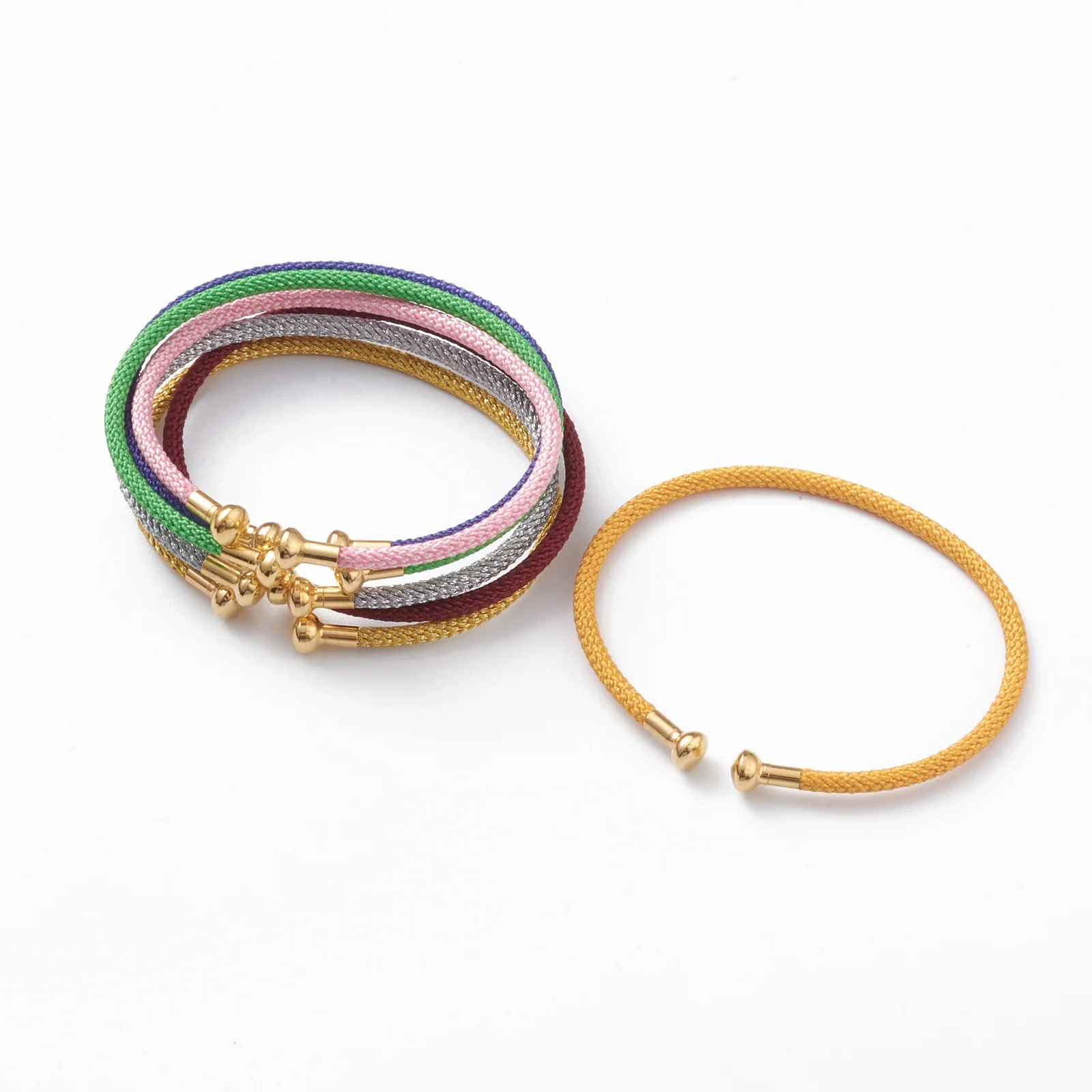 

5Pcs Mixed Colors Fashion Stainless Steel Wire Braided Bracelets Bangles With Golden End Caps For Women Girls Bracelet Findings