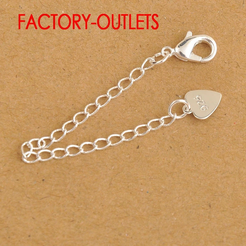 Wholesale Fashion Jewelry Findings 925 Sterling Silver Extension Chains With Heart Tag Lobster Clasps For Necklace Bracelets