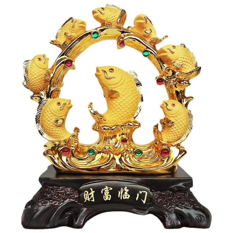 Fengshui Resin Gold Fortune Dragon Fish Wufu Linmen Home Living Room Decoration Opening Gift Wholesale Home Decoration Statue