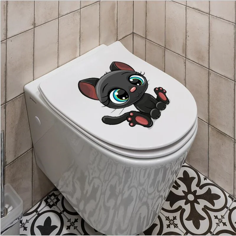 Cute Black Cat Dog Pattern Toilet Wall Stickers For WC Decal Wall Art Sticker Bathroom Animal Wall Poster Home Decor Kicthen