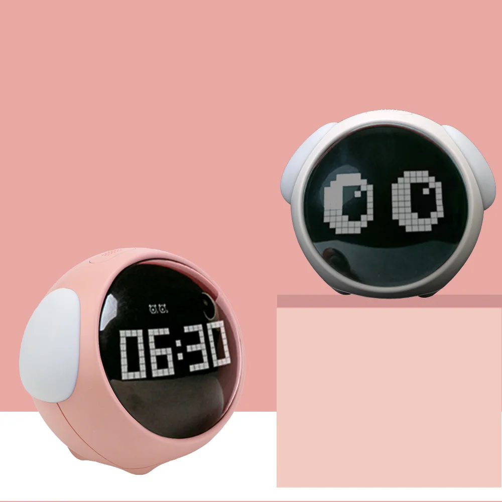 Night Light Cute Expression Alarm Clock Child Alarm Clock Voice Controlled Light Multifunctional For Home Thermometer