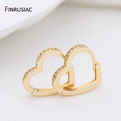 2022 New Trendy Gold Plated Heart Shaped Hook Earrings For Women Fashion Jewelry, 12mm 14 mm 16mm Zircon Heart Earring for Girl
