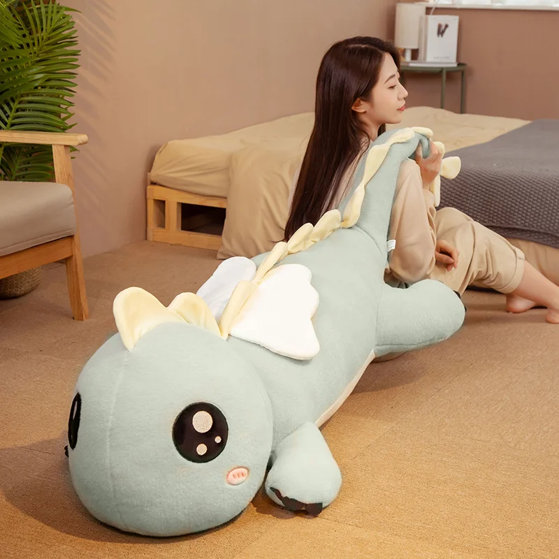 90-150cm Huggable Huge Long Dinosaur Plush Toy Soft Cartoon Animal Angel Dragon Stuffed Doll Boyfriend Pillow Birthday Gift