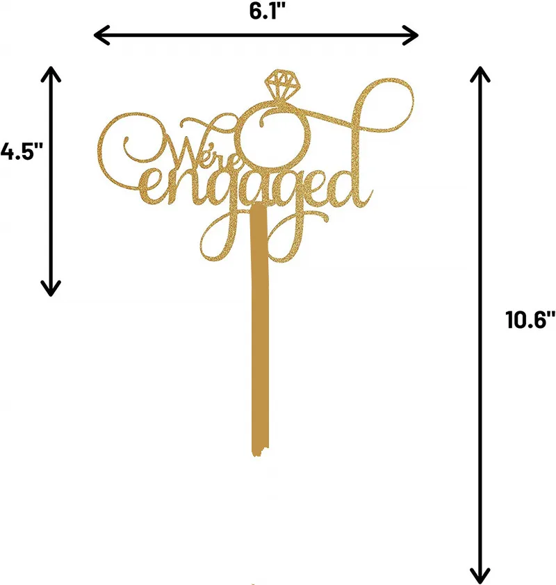 We\'re Engaged Cake Topper, Engagement, Bridal Shower, Wedding Bachelorette Party Decoration with Premium Gold Glitter