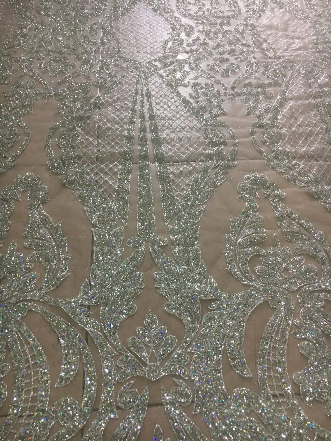 

Silver color JRB-10275 Glued glitter sequins Tulle Lace Fabric with shinny Nigerian French Fabric for wedding dress