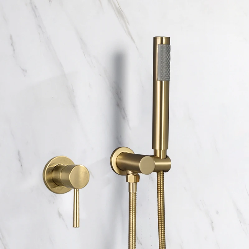 Matte Black Shower Faucet Set Concealed Wall Mounted Embedded Bathroom Shower Mixer Vlave Hand Held Shower Head Brushed Gold