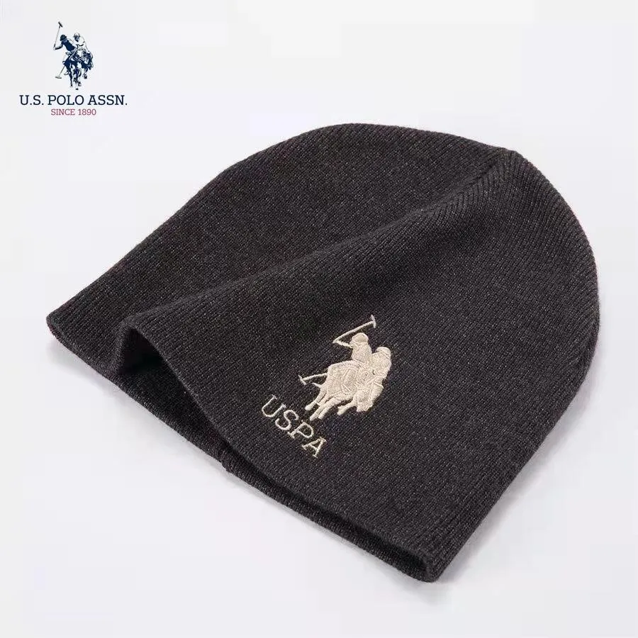 Us Polo Assn Fashion Embroidered Couple Knitted Hat Black Autumn And Winter Warm Outdoor Sports Leisure Parent-child Hat