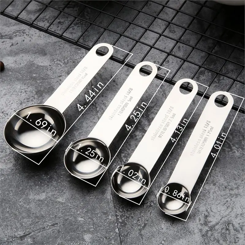 4PCS Measuring Spoon Stainless Steel Stackable Measure Scoop Measuring Teaspoon ScalesMeasure Cup Metering Spoon