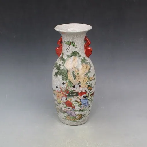 Antique Jingdezhen porcelain pastel split eighteen arhat binaural vase home living room decoration crafts