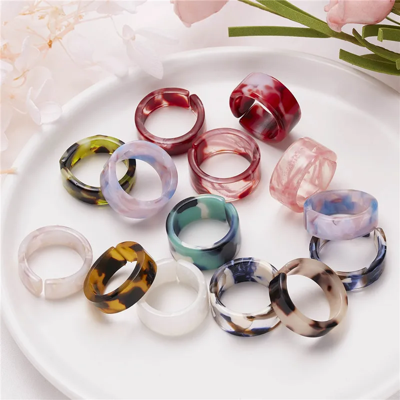 5Pcs 7Pcs Set New Ins Colorful Transparent Resin Acrylic Geometric Irregular Square Rings Sets For Women Travel Jewelry