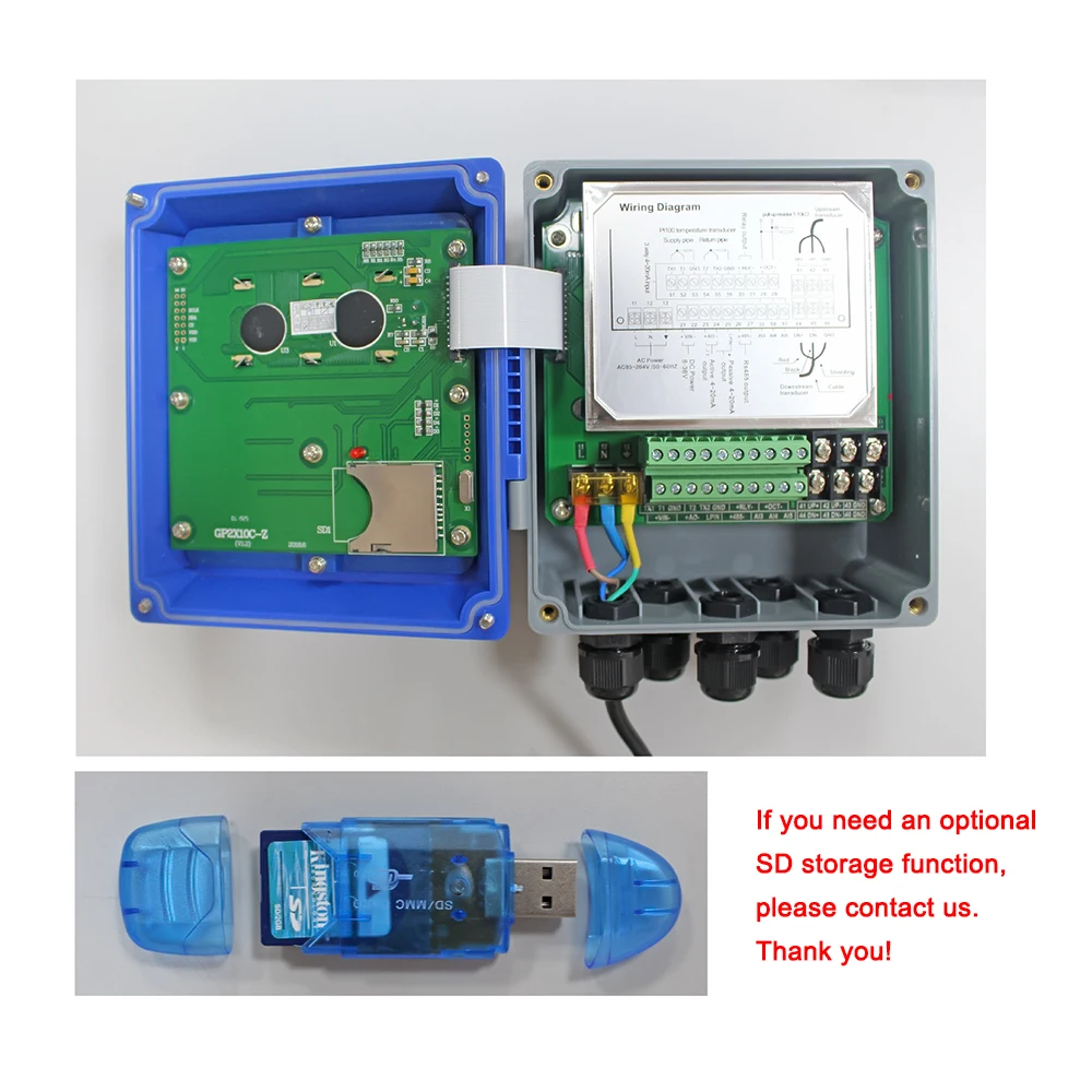 TUF-2000B Wall Mounted Water Flow Meter Transducer Optional SD Storage Clamp Sensor Digital Liquid Ultrasonic Flowmeter