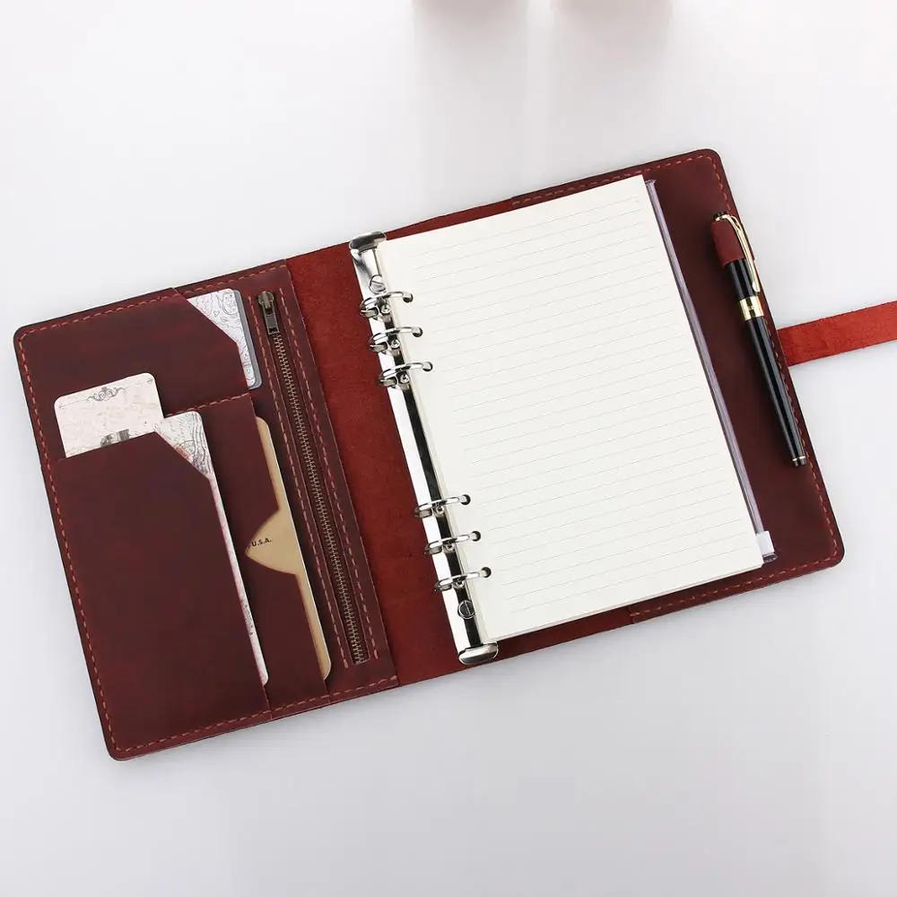 Personalizzato A5 Riutilizzabile Raccoglitore Ad Anelli Taccuino di Viaggio in Pelle