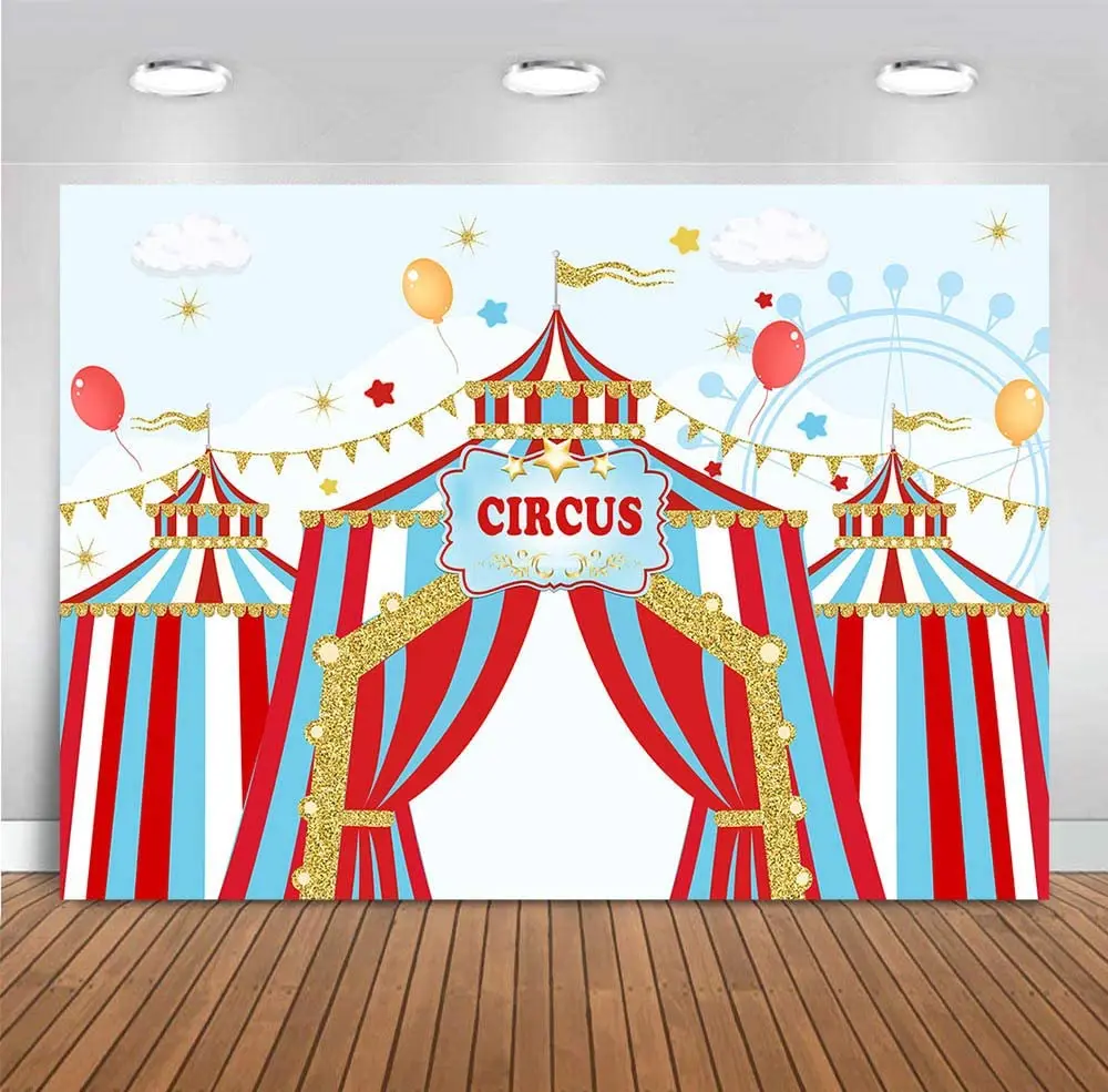 Red Circus Photography Backdrop Carnival Carousel Big Top Tent  Baby Shower Kids Birthday Party Banner Supplies Background