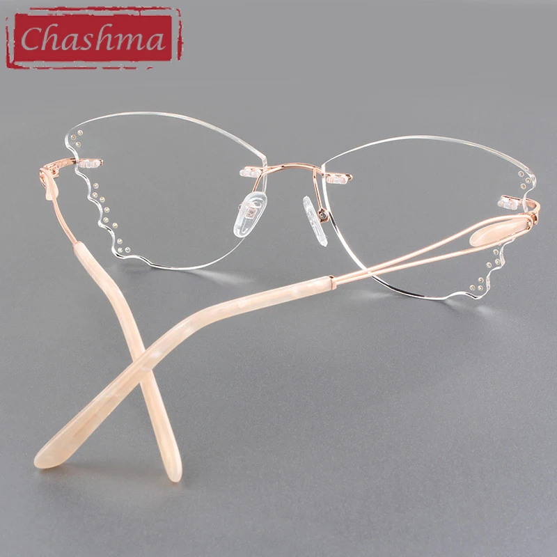 Chashma Prescription Glasses Women Butterfly Style Fashion Rimless Eyeglasses Frames Titanium Diamond Trimmed Recipe Spectacles - Image 4