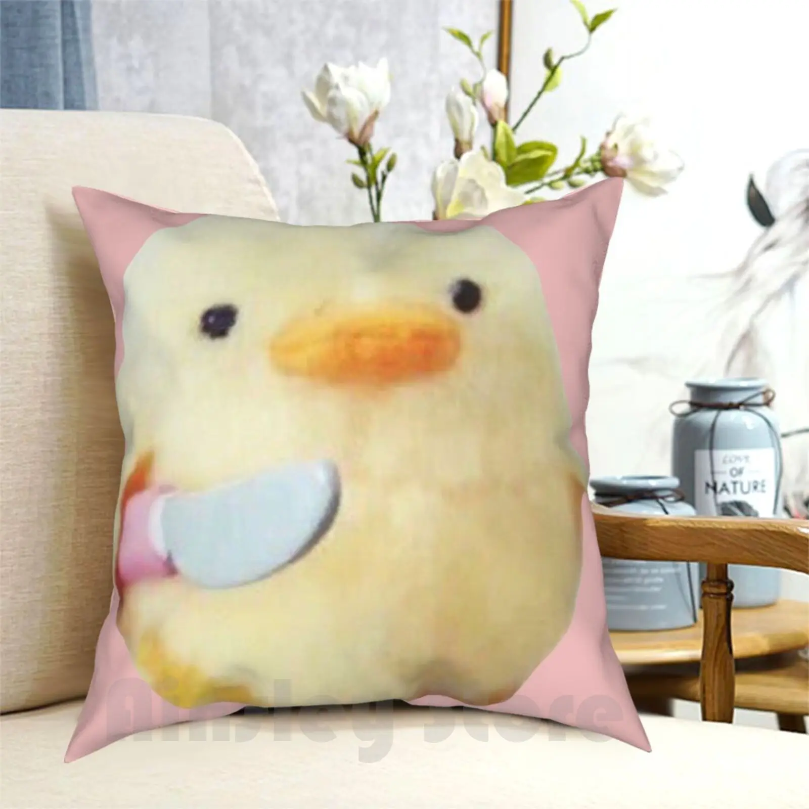 Duck Knife Pillow Case Printed Home Soft Throw Pillow Duck Cute Meme Knife Culture Funny Adorable Relateable Relatable