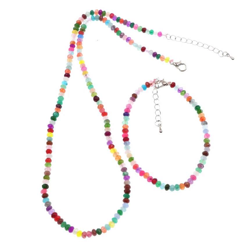 Multicolor Natural Stone Necklace Bracelet for Women Crystal Beads Choker Chain Party Wedding Exquisite Jades Jewelry Gift B107 image 2