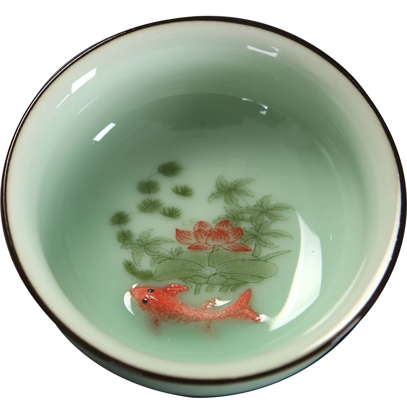 Tea cup simple tea cup celadon blue and white porcelain Jingdezhen carp Master Cup small bowl cup tea bowl Koi set