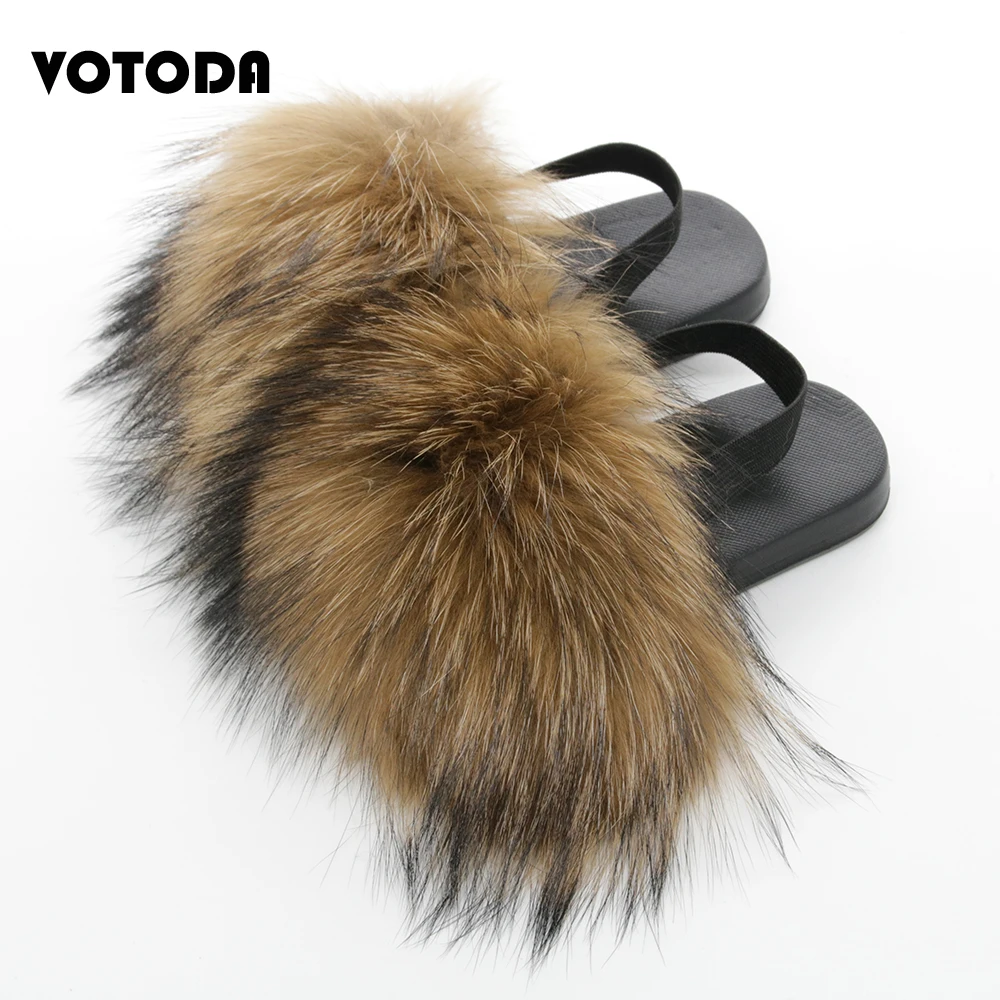 Summer Children Fur Slippers Kids Fox Fur Indoor Slides Baby Elastic Strap Flat Flip Flop Furry Fluffy Sandal Casual Beach Shoes