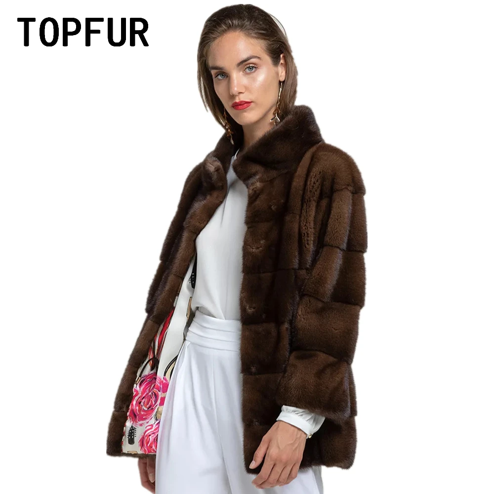 TOPFUR Winter Coat Women Spring Jackets Outwear Natural Mink Fur Coat Plus Size Genuine Leather Jacket Dark Coffee Real Fur Coat