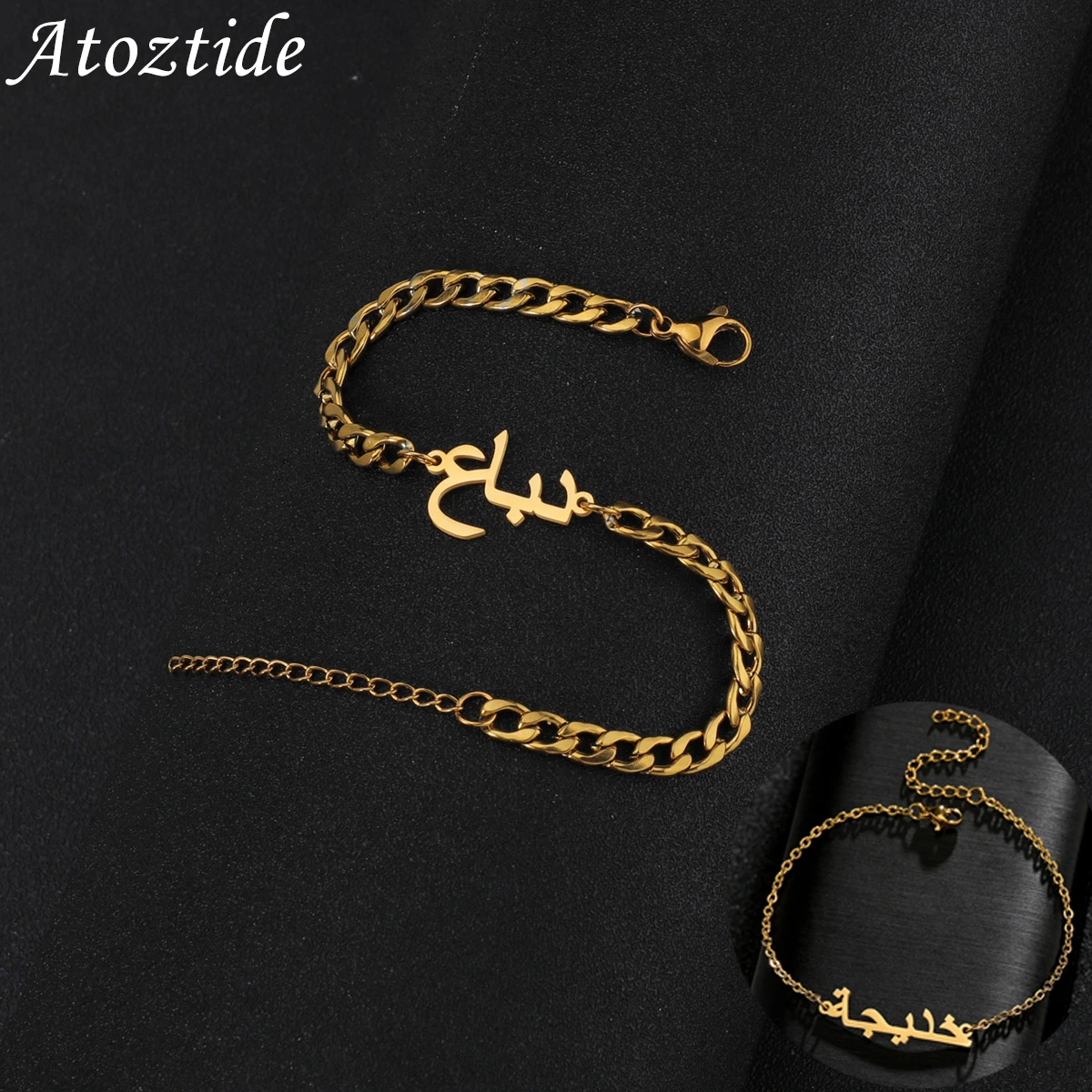 Atoztide Custom Arabic Name Bracelet Stainless Steel Charms HandChain  Engraved Letter Thick 5mmNK Chain Bangle Jewelry Gift