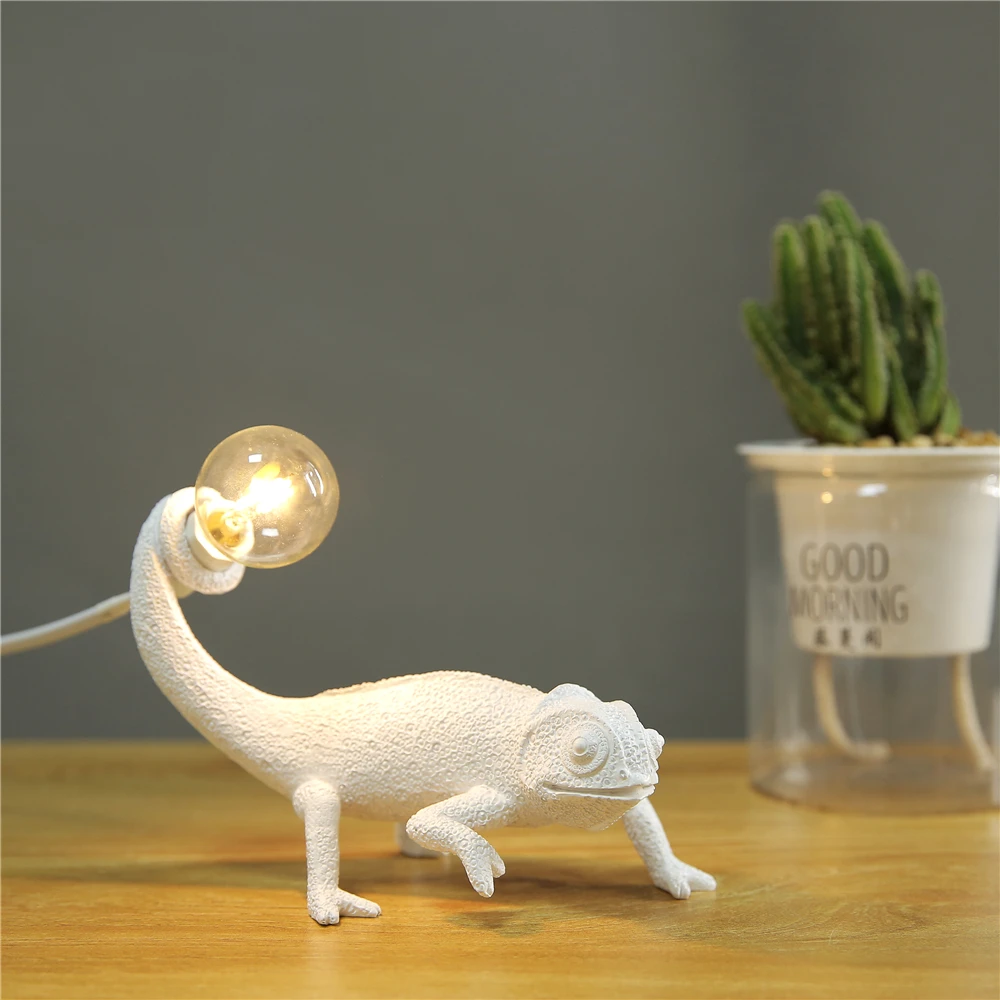 Żywica Lizard lampka nocna salon sypialnia nowoczesne lampy ścienne kameleon zwierząt lampy stołowe Led Home Decor Luminarie