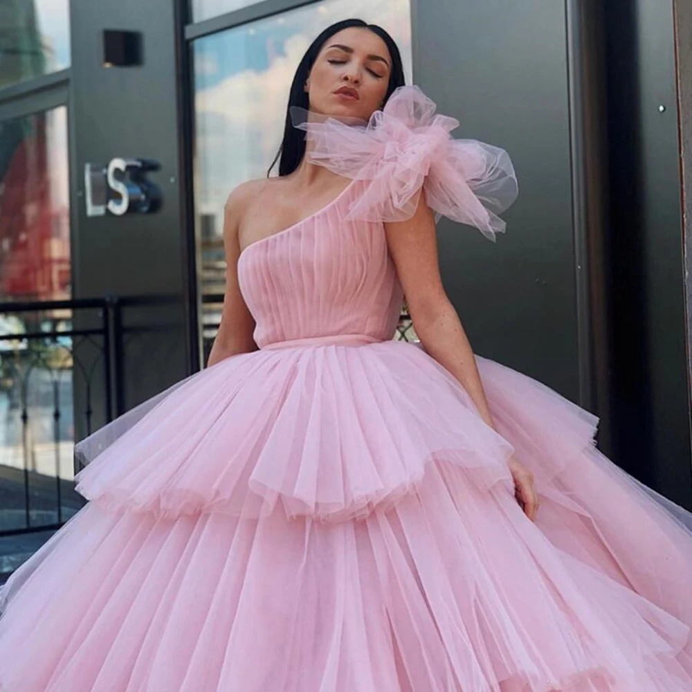 Vestidos rosa quinceanera 2020, vestido de baile com babados, um ombro, sweet 16, vestidos de baile com babados, vestidos plus size