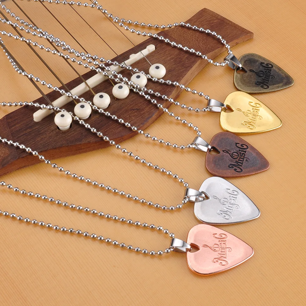 1Pc Metal Acoustic Electric Bass Guitar Necklace Pick Durable Stainless Steel Thin Mediator Guitar Pick With Chain Wholesale