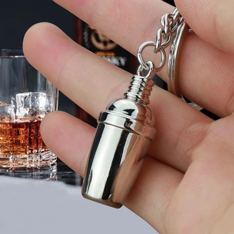 Mix Drinks DIY Cute Cocktail Shaker Wine Glass Key Chain 3D Cocktail Glasses Pendant Bartender Keyring Men Women Bar Promo Gift