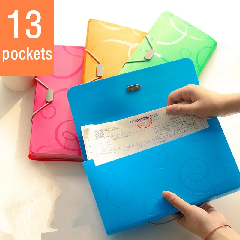 Expanding File Folder-Hand-held 13 Pockets Organizer Folder PP Wallet Organizer for Cards, Receipts, Coupons and Tickets