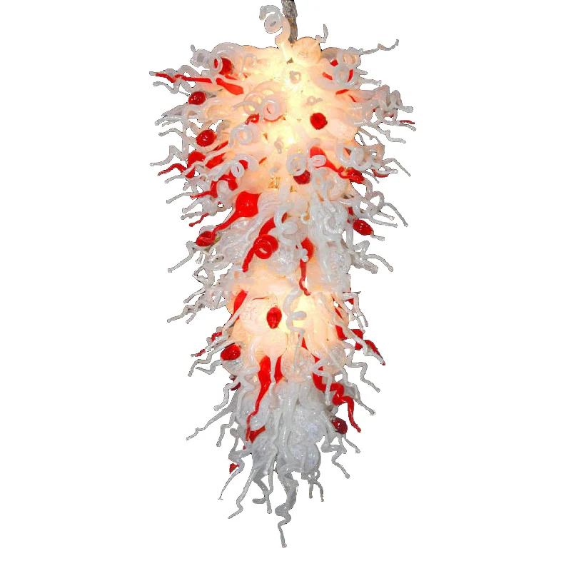 

Handmade Blown Pendant Lamp LED Milk White Red Glass Chandelier Light for Home Villa Hotel Art Decor Large Long 72 Inches