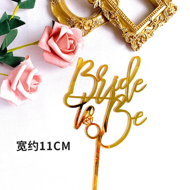 New Acrylic Happy Birthday Cake Topper Gold Birde to be Wedding Cupcake Topper Flags for Birthday Wedding Party Cake Decorations