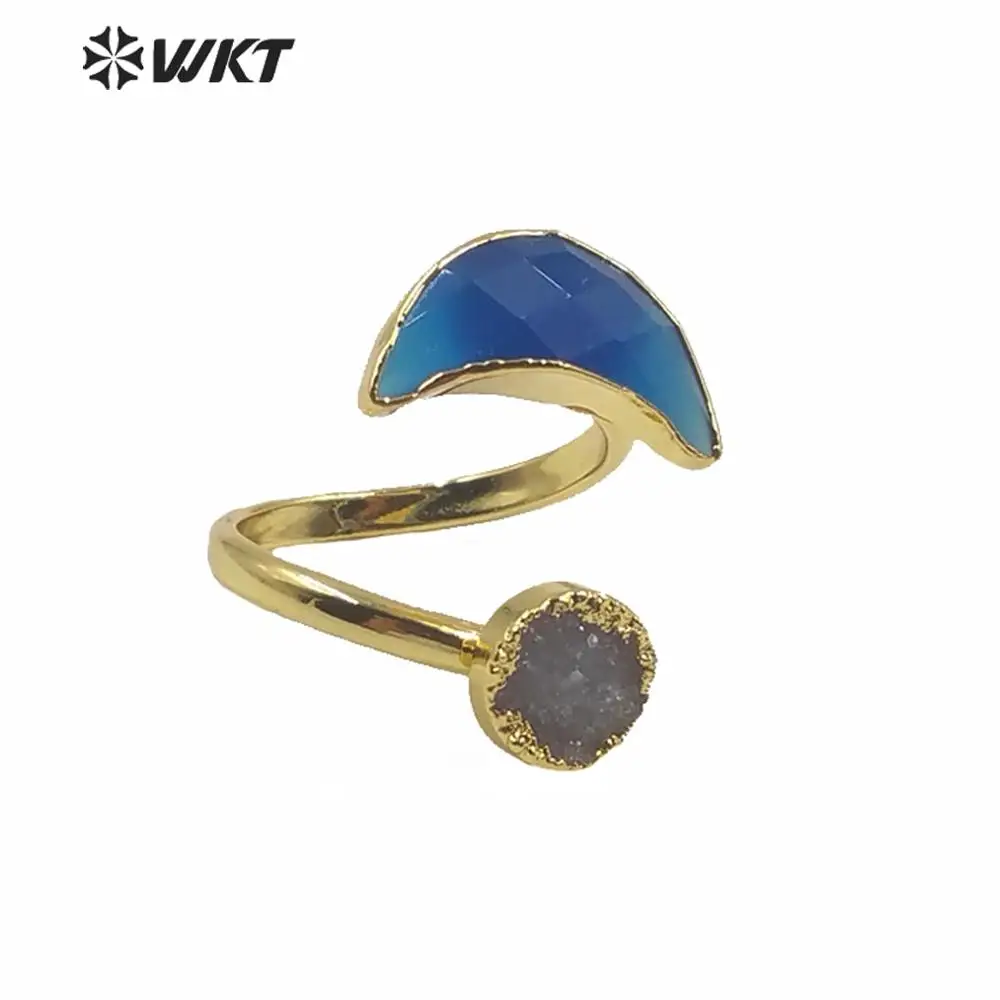 

WT-R357 Wholesale Women Double Stone Cocktail Ring With Real Gold Plated Druzy Agate Jewelry