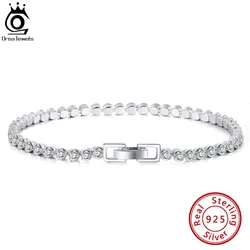 ORSA JEWELS 925 Sterling Silver Tennis Bracelet For Women 2.5/3.0mm Bezel Setting Cubic Zirconia Handmade Bracelet Jewelry SB115