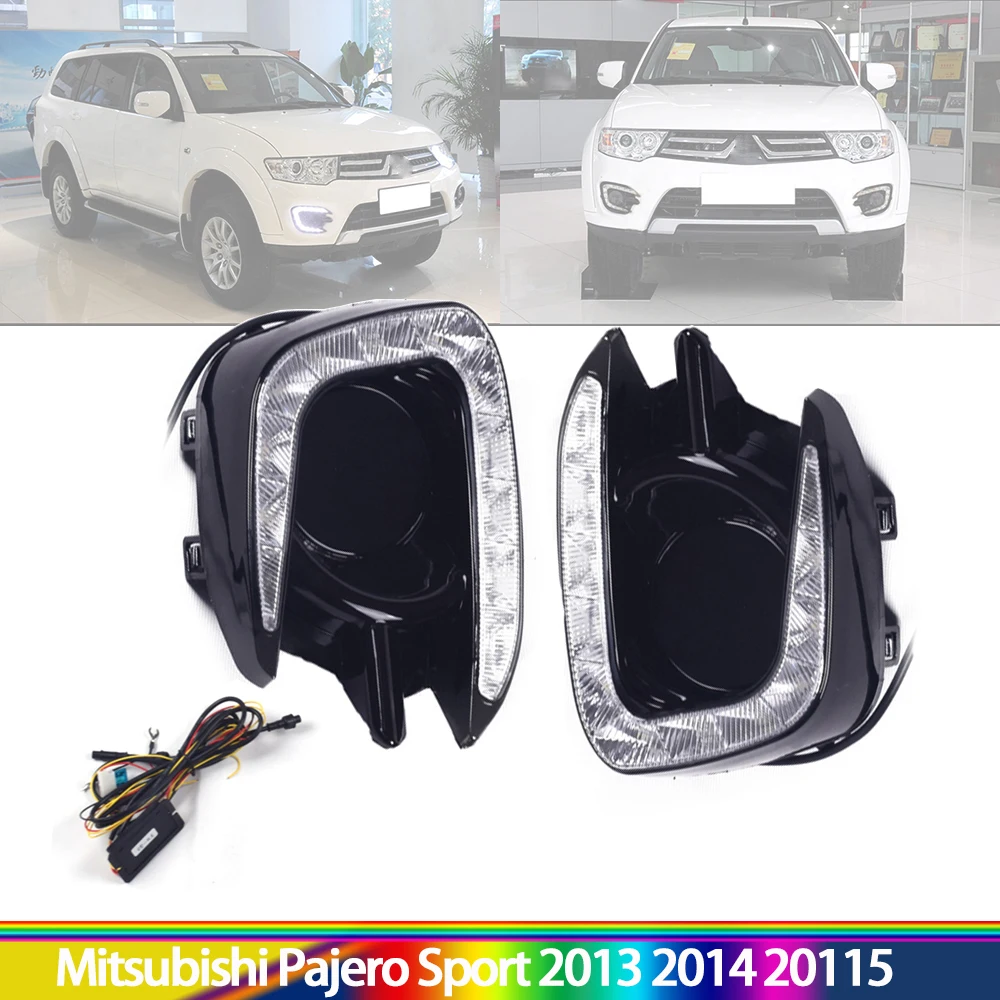 

2Pieces Turn Signal Yellow LED Daytime Running Lights Fog Lamp Covers DRL Daylight for Pajero Sport Montero Sport 2013 2014 2015