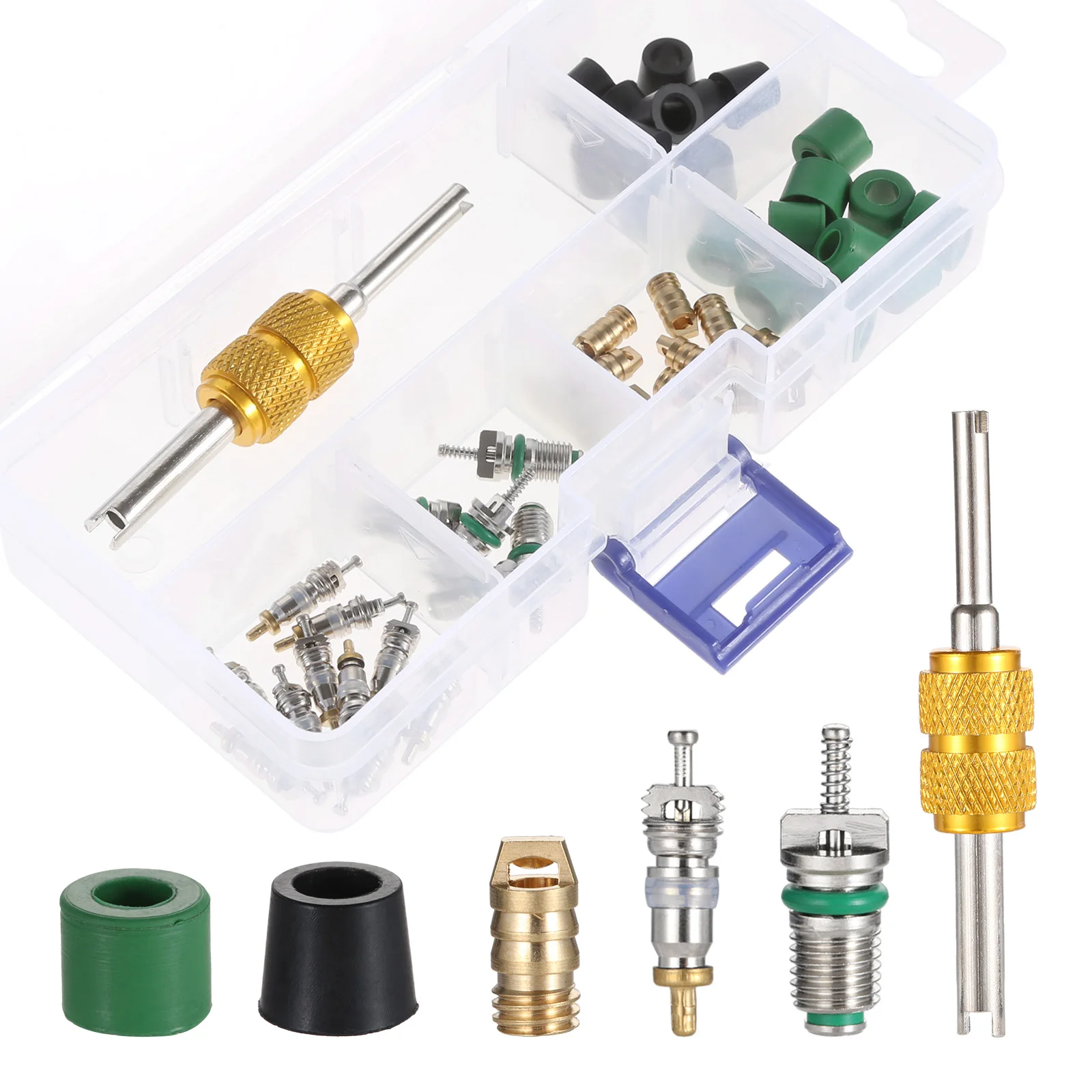 

Комплект сердечников клапана кондиционера A/C 46 шт., R134a R22 R410, сердечник клапана/Φ, инструмент для установки и снятия сердечника клапана холодильника